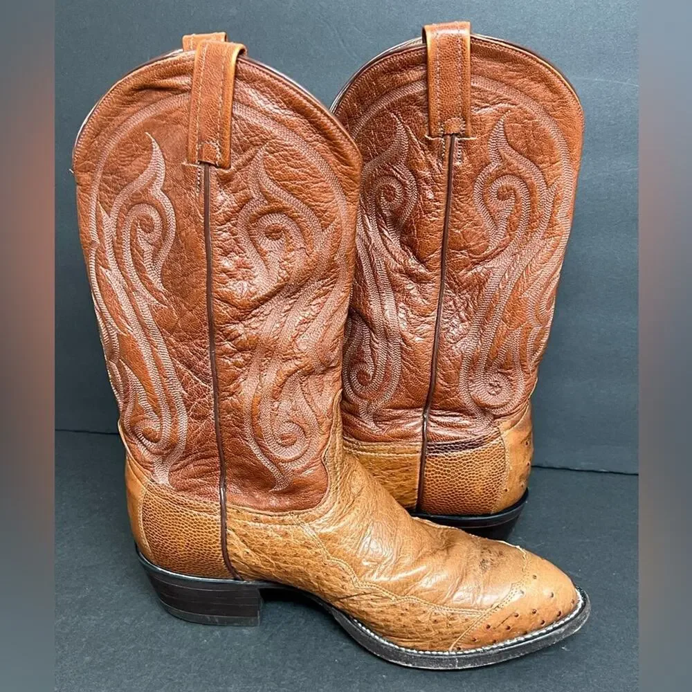 Tony Lama CZ906 Peanut Brittle 4-Piece Ostrich Cowboy Western Mens Boots SZ 9 EE